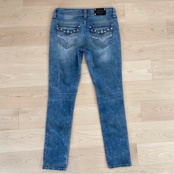 Harley Davidson jeans low rise straight leg stretch denim crystal light blue 8 - Picture 2 of 11
